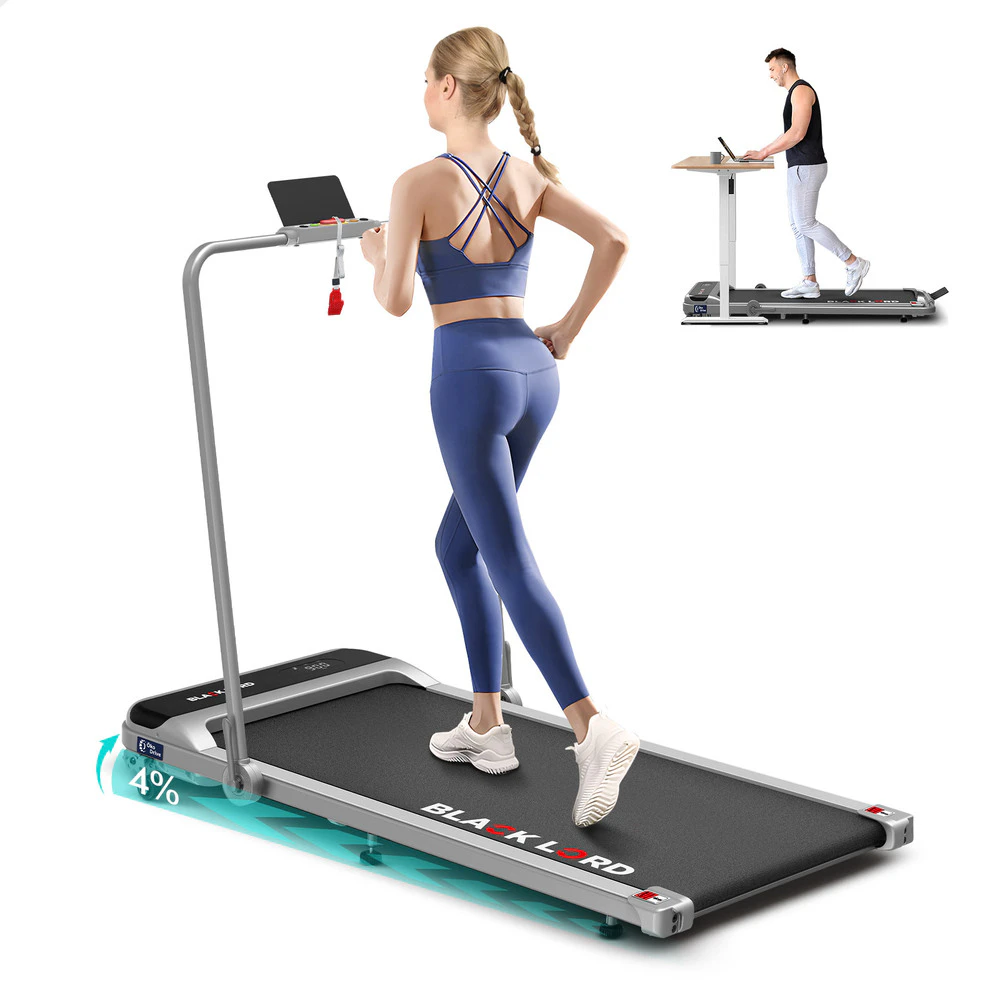 BLACK LORD Treadmill Electric Walking Pad Incline Black Foldable Silver w/ Smart Watch