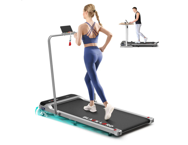 BLACK LORD Treadmill Electric Walking Pad Incline Black Foldable Silver w/ Smart Watch