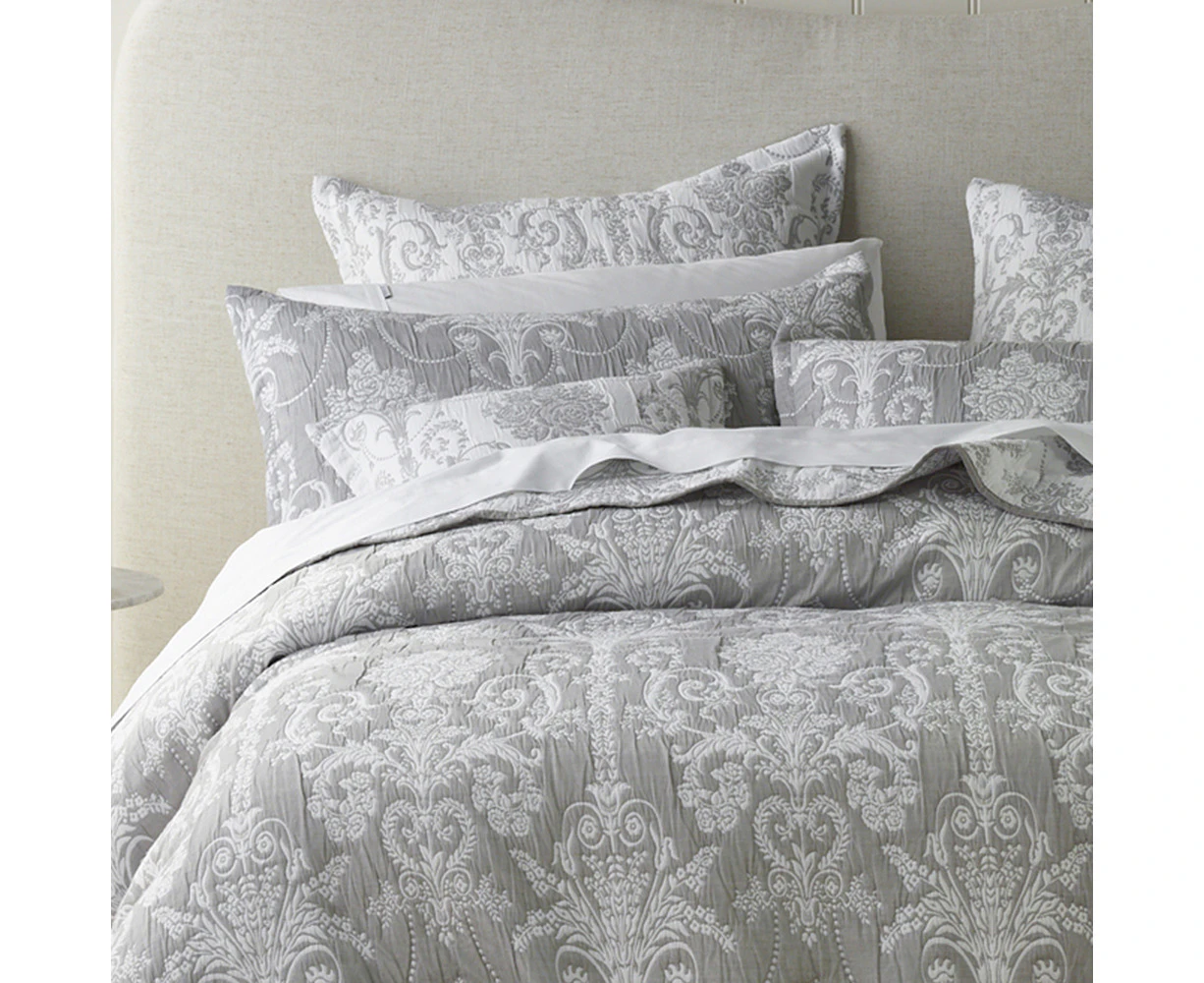 Bianca Olivia Queen/King Polyester/Cotton Coverlet w/ 2x Pillowcases Set Grey