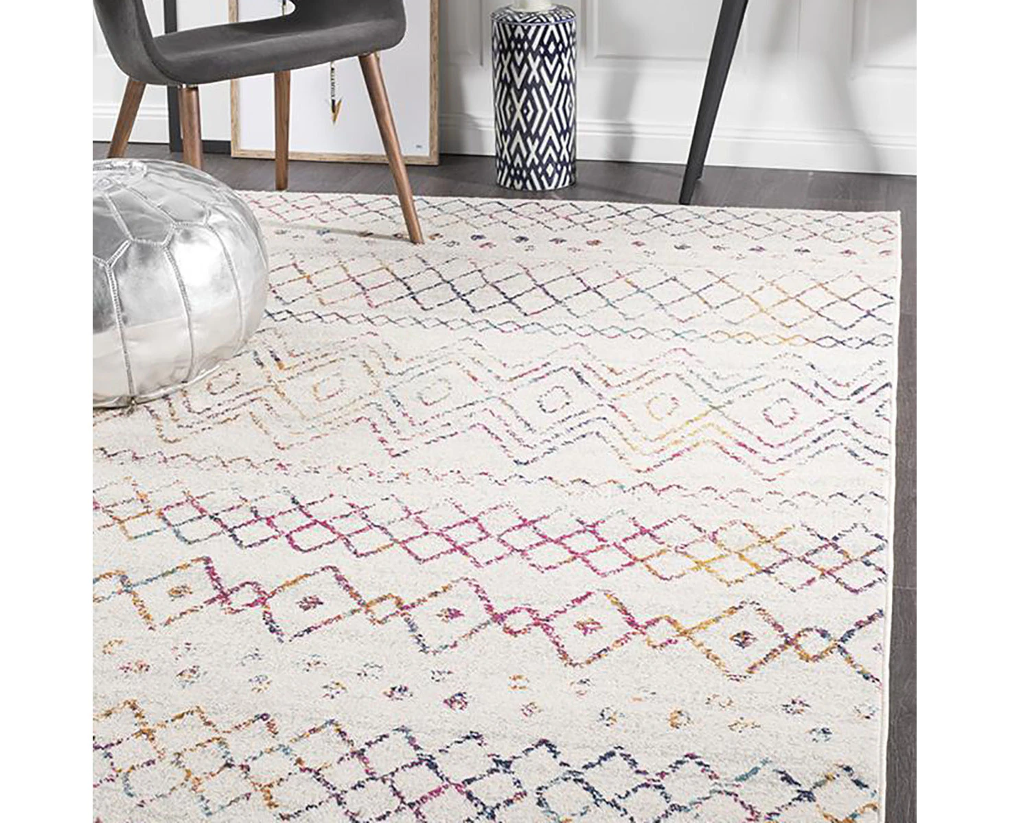 Spring Boho Tribal Multi Colour Moroc Modern Floor Rug - 4 Sizes