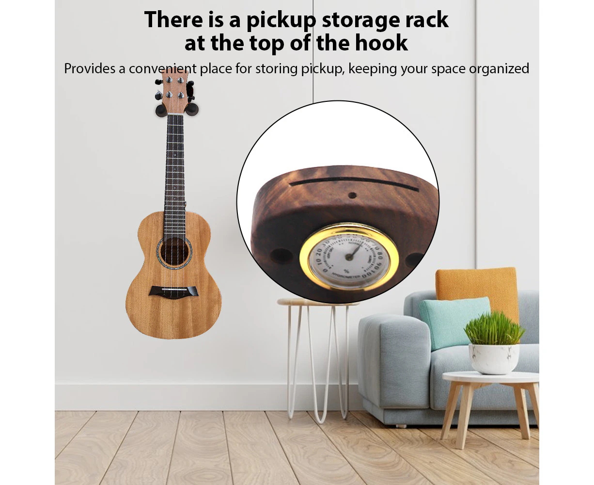 HOMCOMY Guitar Hook with Dial Type Hygrometer Wooden Guitar Stand Wall Perforated Wall-mounted Anti-drop Guitar Hook for Acoustic Guitars Electric