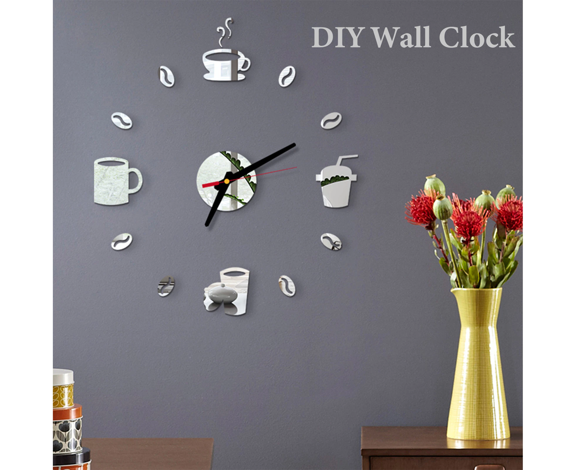 HOMCOMY DIY Wall Clock Frameless Mute Wall Stickers 40 Diameter Modern Design Sticker for Living Room Home Kitchen Office Bedroom Decorations Gifts