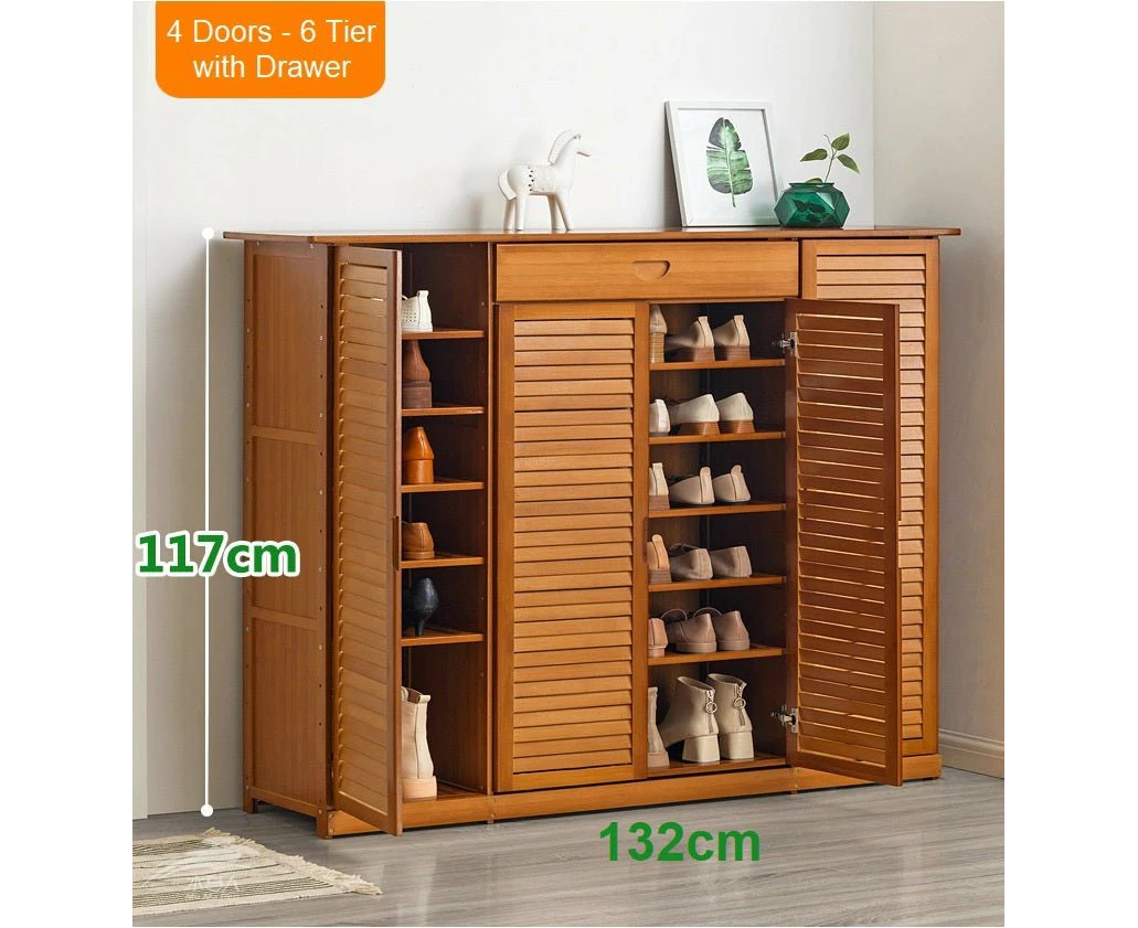 Multi Tier Bamboo Large Capacity Storage Hallway Shelf Shoe Rack Cabinet