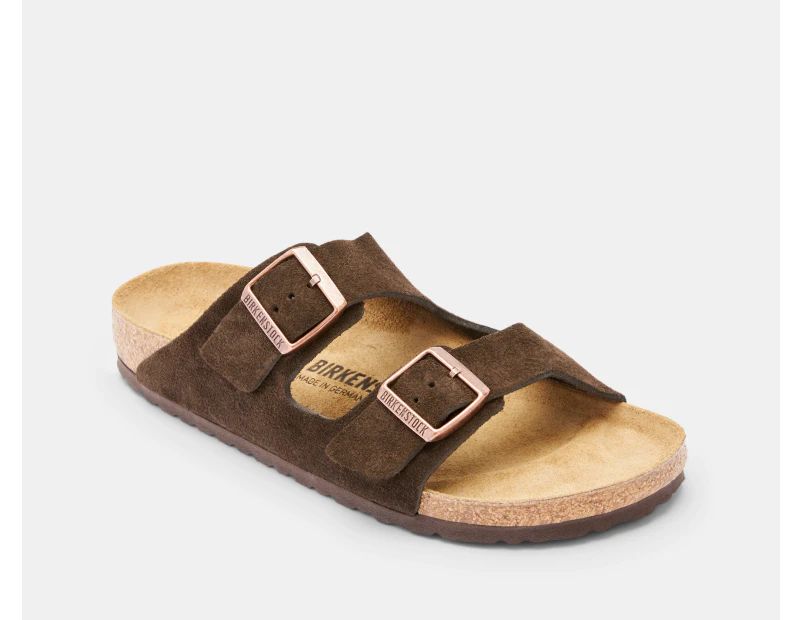 Birkenstock Unisex Arizona Leve Suede Narrow Fit Sandals - Mocca