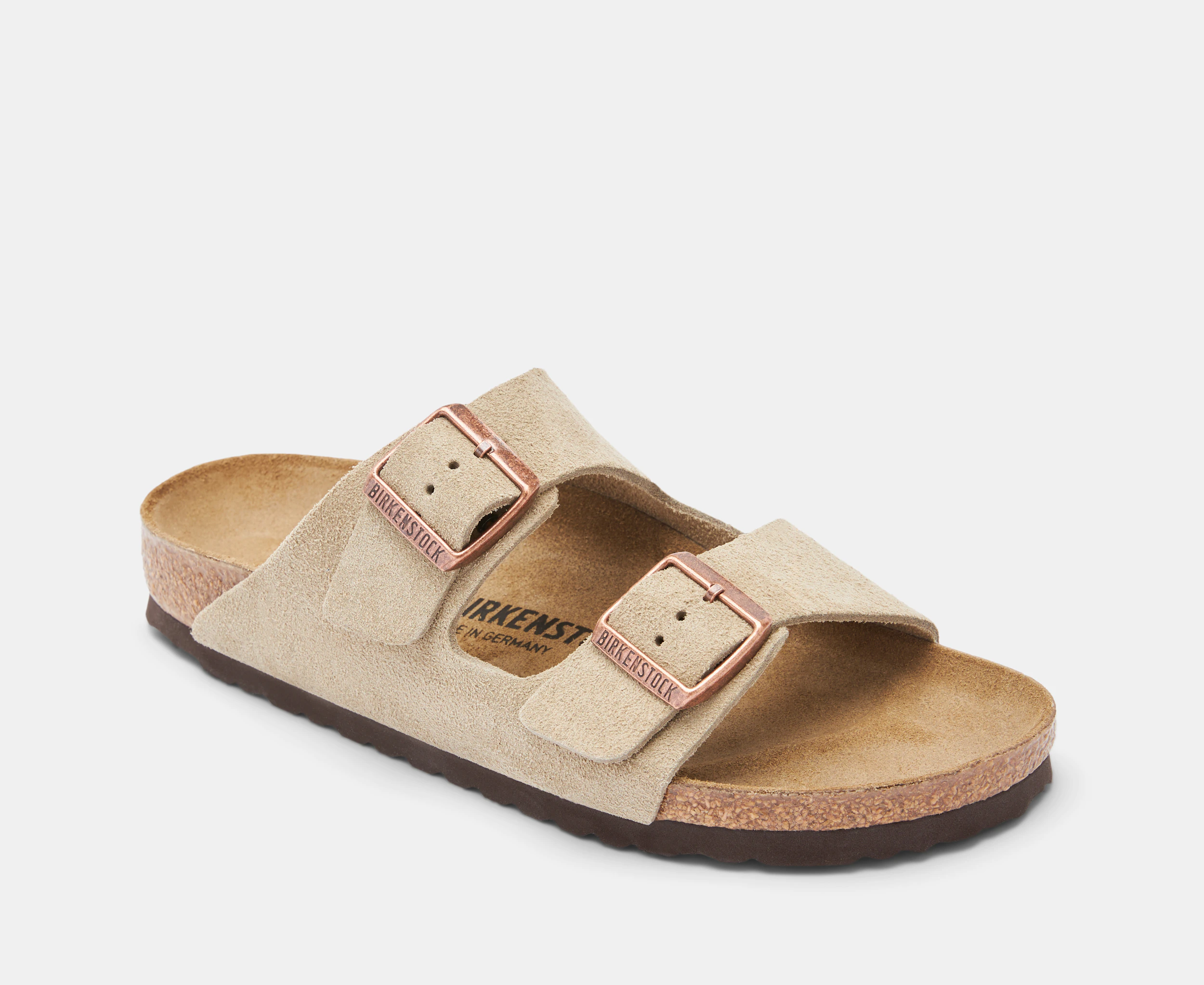 Birkenstock Unisex Arizona Leve Suede Narrow Fit Sandals - Taupe