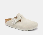 Birkenstock Unisex Boston Suede Leather Narrow Fit Clogs - Antique White