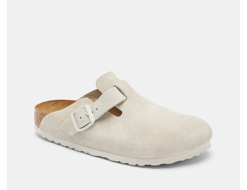 Birkenstock Unisex Boston Suede Leather Narrow Fit Clogs - Antique White