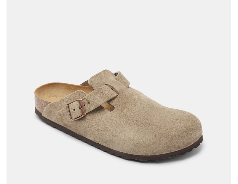 Birkenstock Unisex Boston Suede Narrow Fit Clogs - Taupe