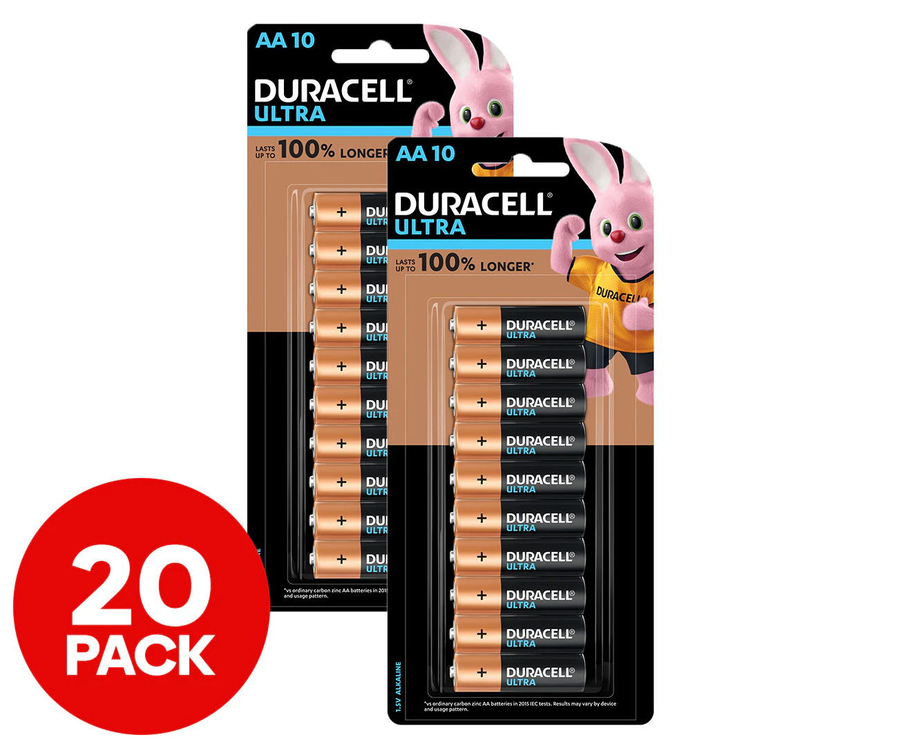 2 x Duracell Coppertop Alkaline Ultra AA Batteries 10-Pack