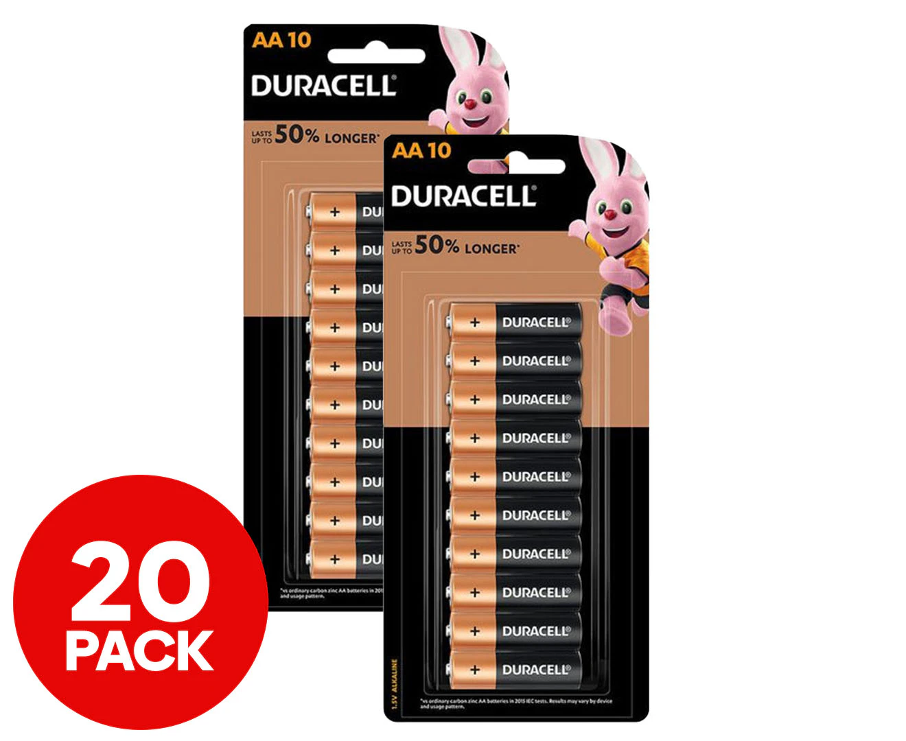 2 x Duracell Coppertop Alkaline AA Batteries 10-Pack