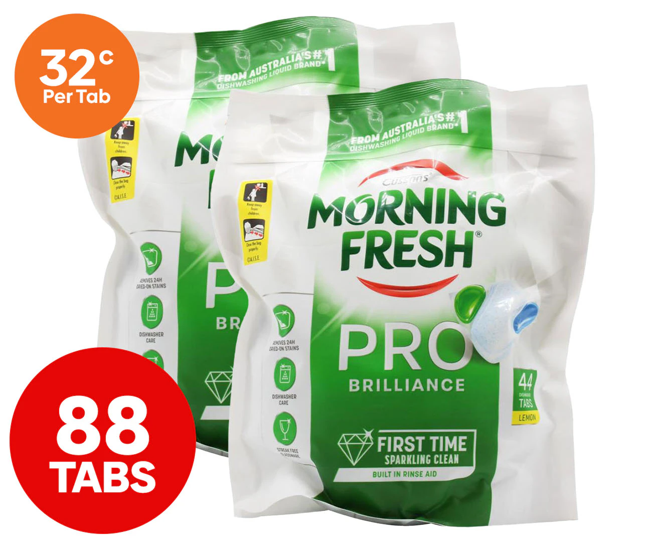 2 x 44pk Morning Fresh Pro Brilliance Dishwashing Tablets Lemon