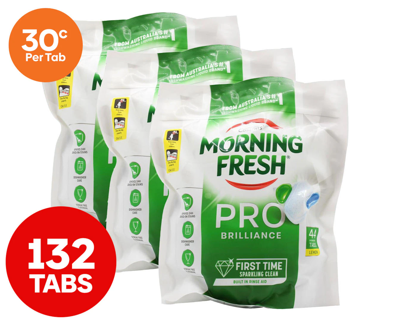 3 x 44pk Morning Fresh Pro Brilliance Dishwashing Tablets Lemon