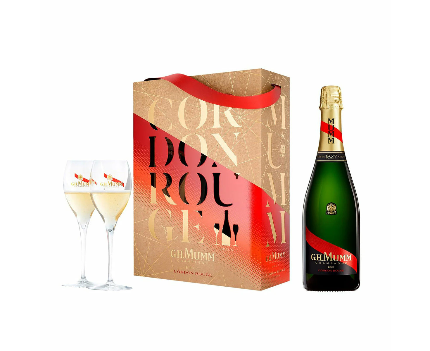 Mumm Cordon Rouge NV Champagne Gift Pack + 2 Flutes - 750ml