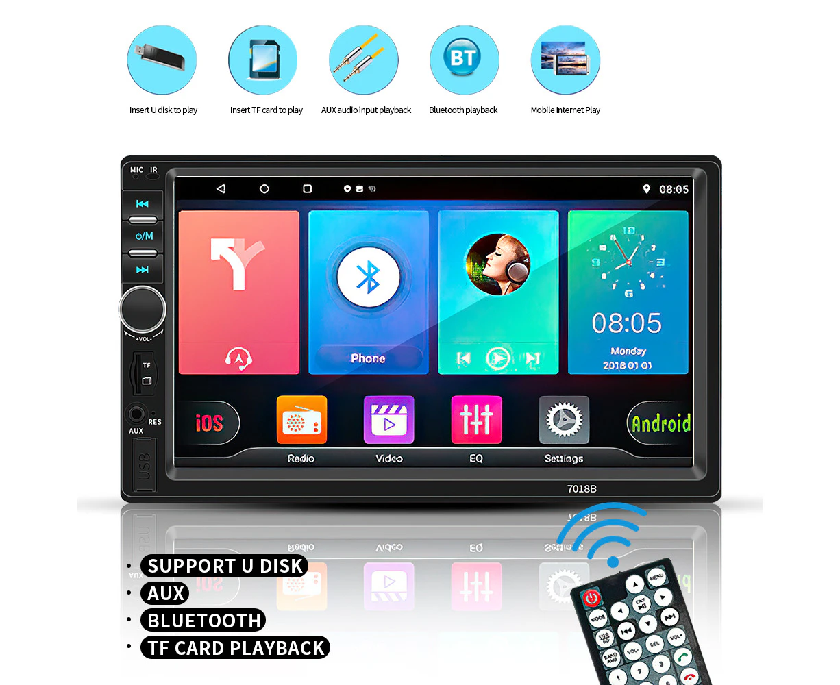 7in Car Stereo Radio CD DVD Player Bluetooth 2DIN In-Dash Unit With Touch Android Apple CarPlay Car Vedio