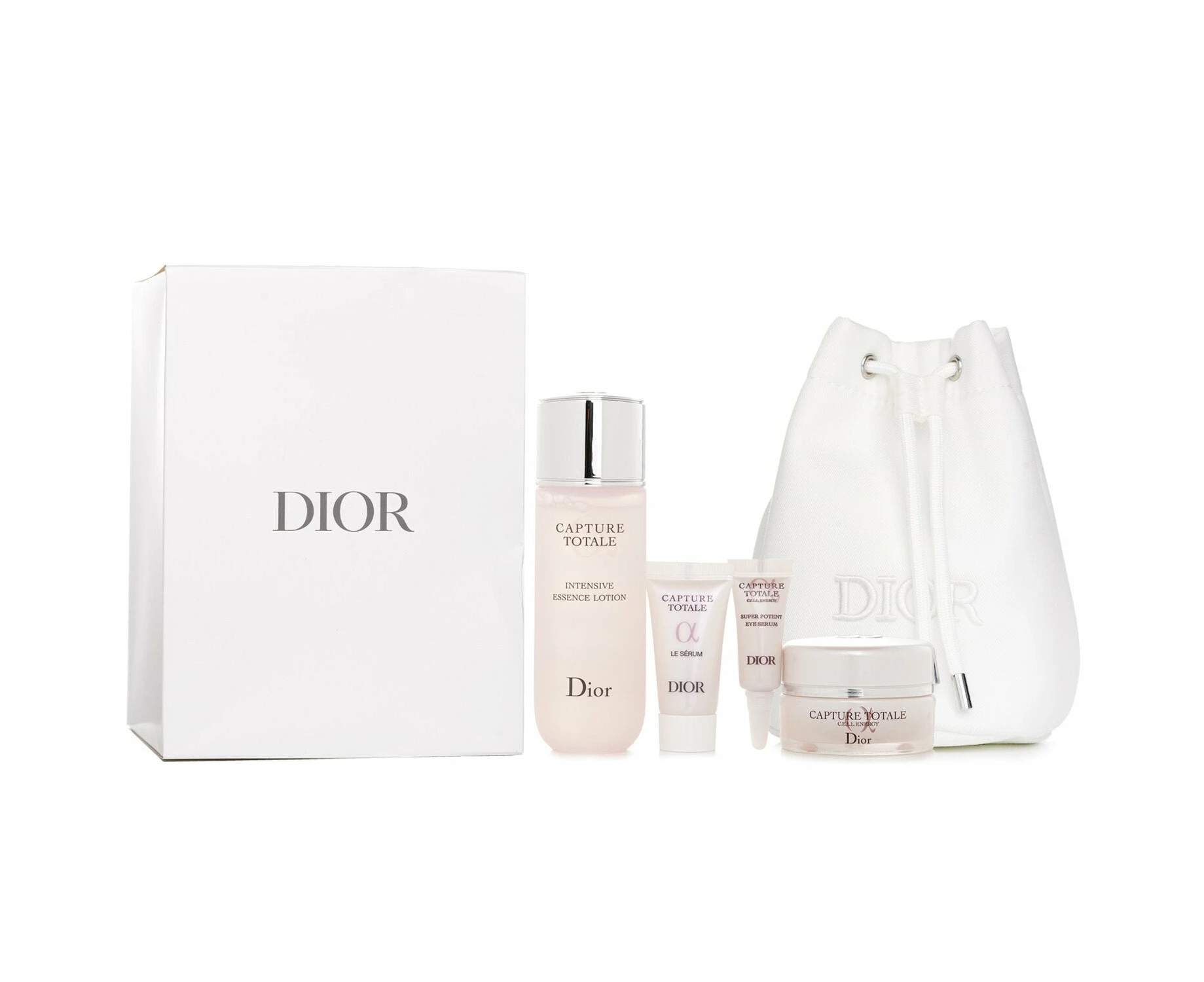 Christian Dior Capture Total Cell Bucket Pouch Mini Set: Intensive Essence Lotion 50ml+Le Serum 5ml+Eye Serum 3ml+Firming Wrinkle Creme 15ml  4pcs + 1bag