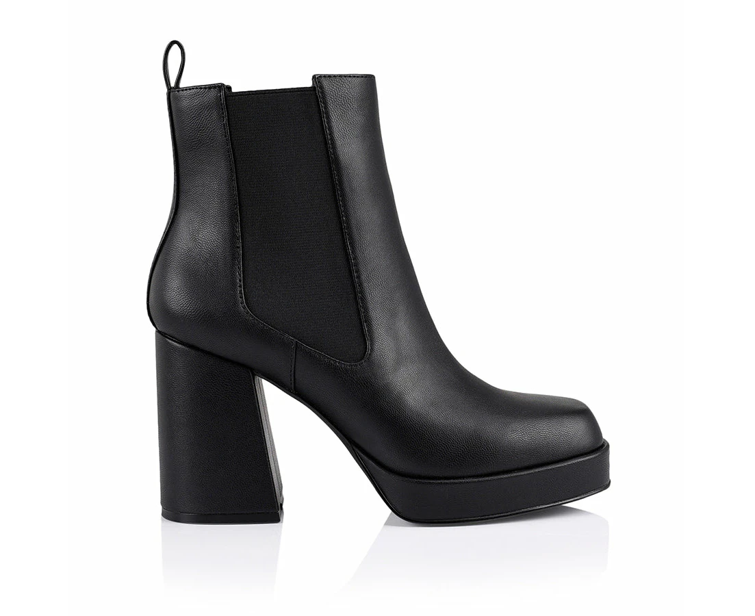 Ava Platform Ankle Boots - Black Smooth