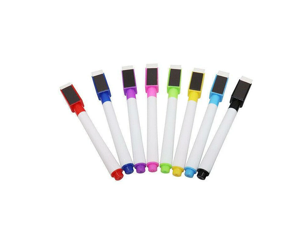 8 Colour Whiteboard Marker Pens With Dry Wipe Erase Magnetic Eraser Lid Au Stock