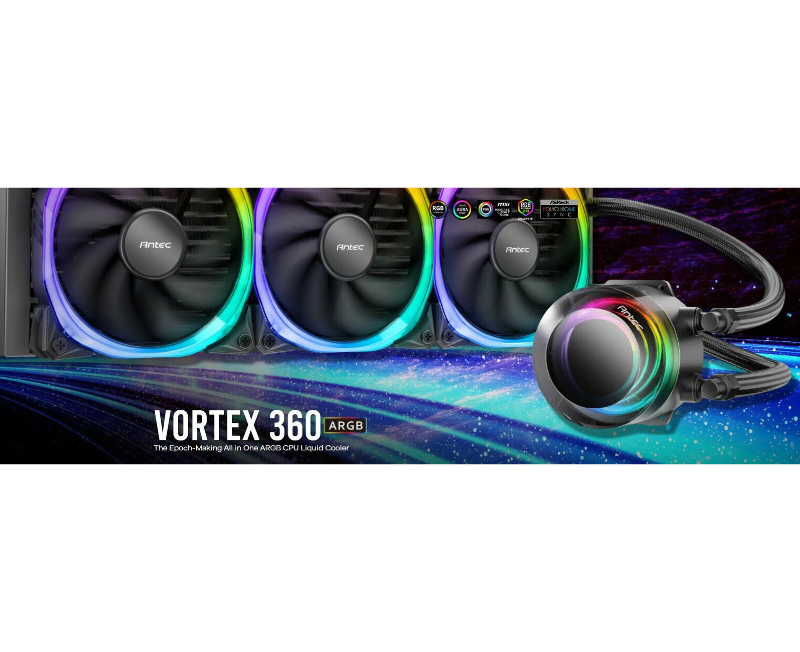 Antec VORTEX 360mm ARGB AIO Liquid CPU Cooler  ARGB Controller EPDM High-Density Tubing LGA 115x 1200 1700 20xx AM3 AM4 AM5 3 Yrs Warranty