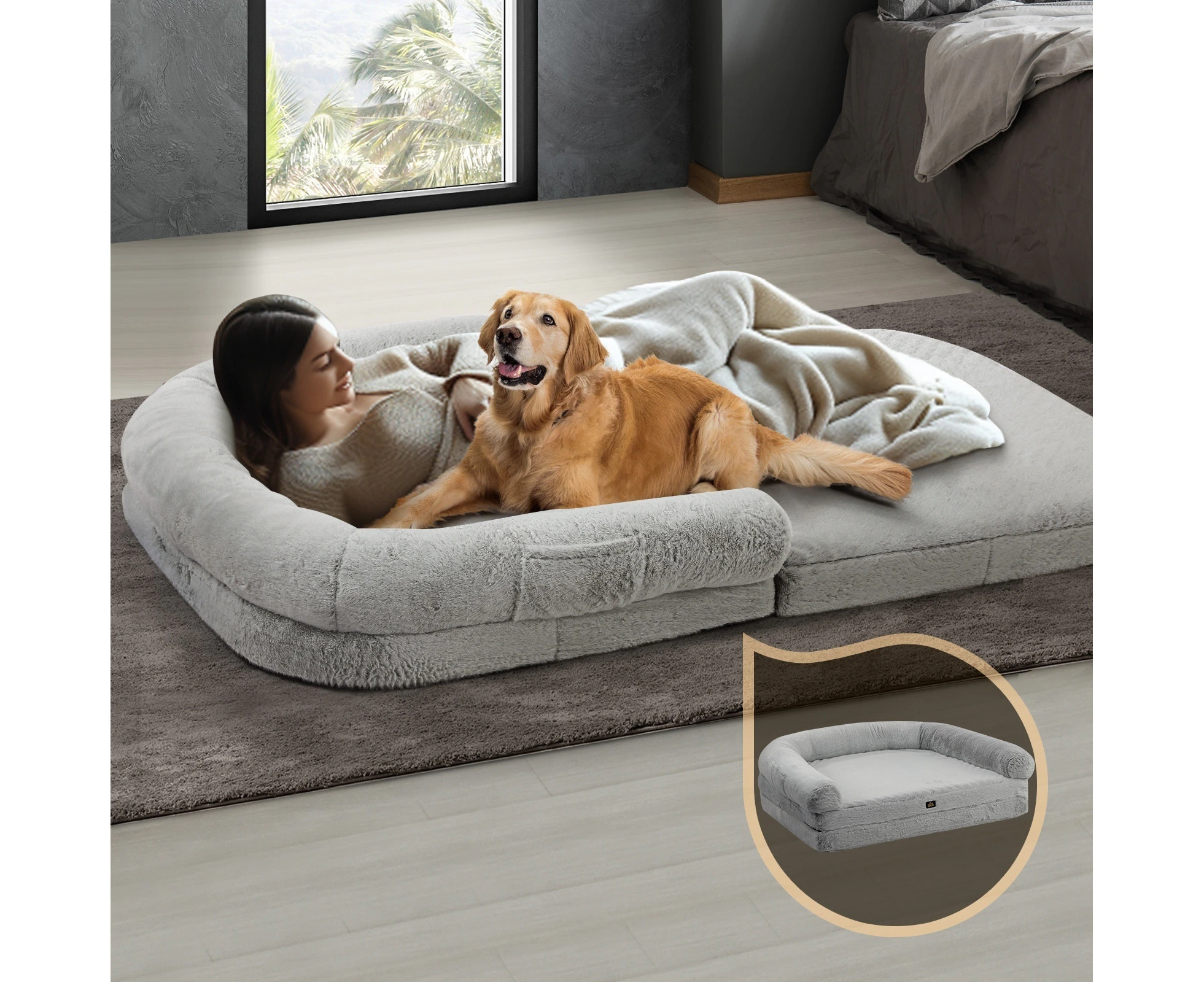 Alopet Foldable Human Dog Bed Calming 180cm Pet Mattress Removable Extra Large