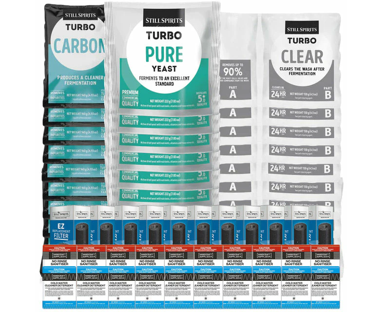 10x Turbo 500 Pure Yeast Batch Pack: 10x Still Spirits Pure Yeast, 10x Turbo Carbon, 10x Turbo Clear, 10x EZ Filter, 10x Cold Water Detergent & 10x No-R...