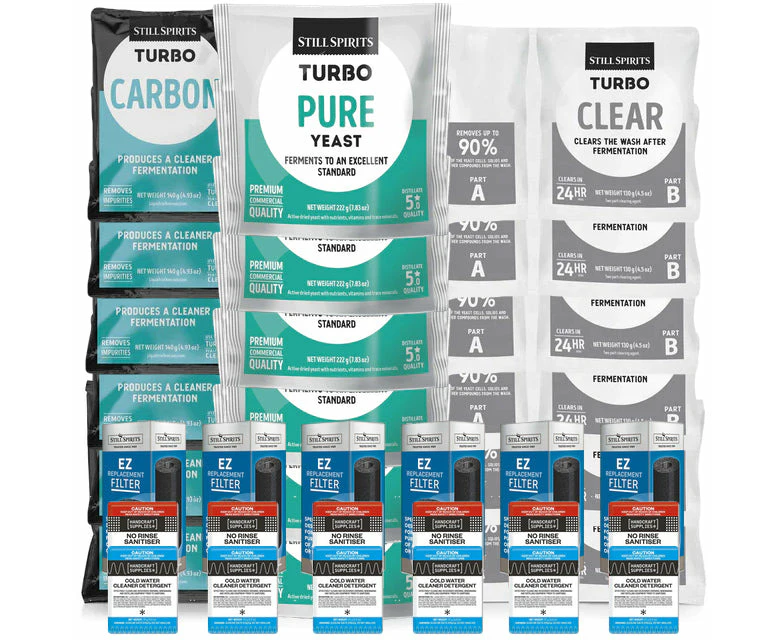 6x Turbo 500 Pure Yeast Batch Pack: 6x Still Spirits Pure Yeast, 6x Turbo Carbon, 6x Turbo Clear, 6x EZ Filter, 6x Cold Water Detergent & 6x No-Rinse Sa...