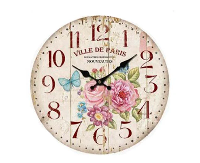 French Country Retro Wall Clock Ville De Paris 34cm CLK303B