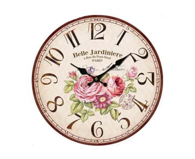 French Country Retro Wall Clock Belle Jardiniere Roses 34cm CLK303C