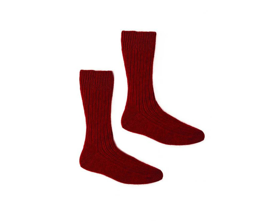 Merino Possum Rib Socks Red