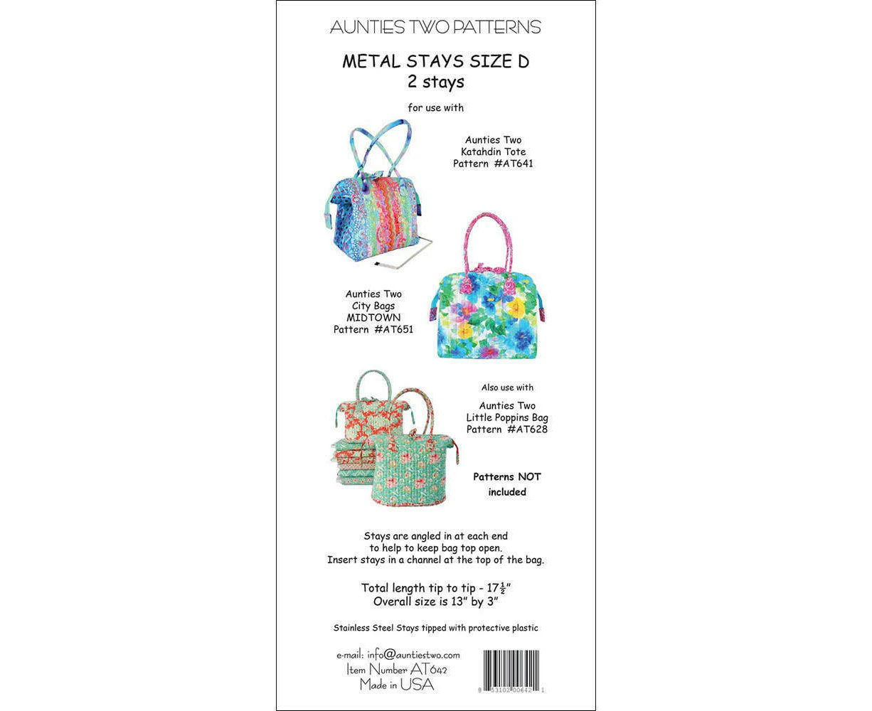 Bags Stays Size D by Aunties Two Patterns 2 Stays Included Quilting Sewing Craft