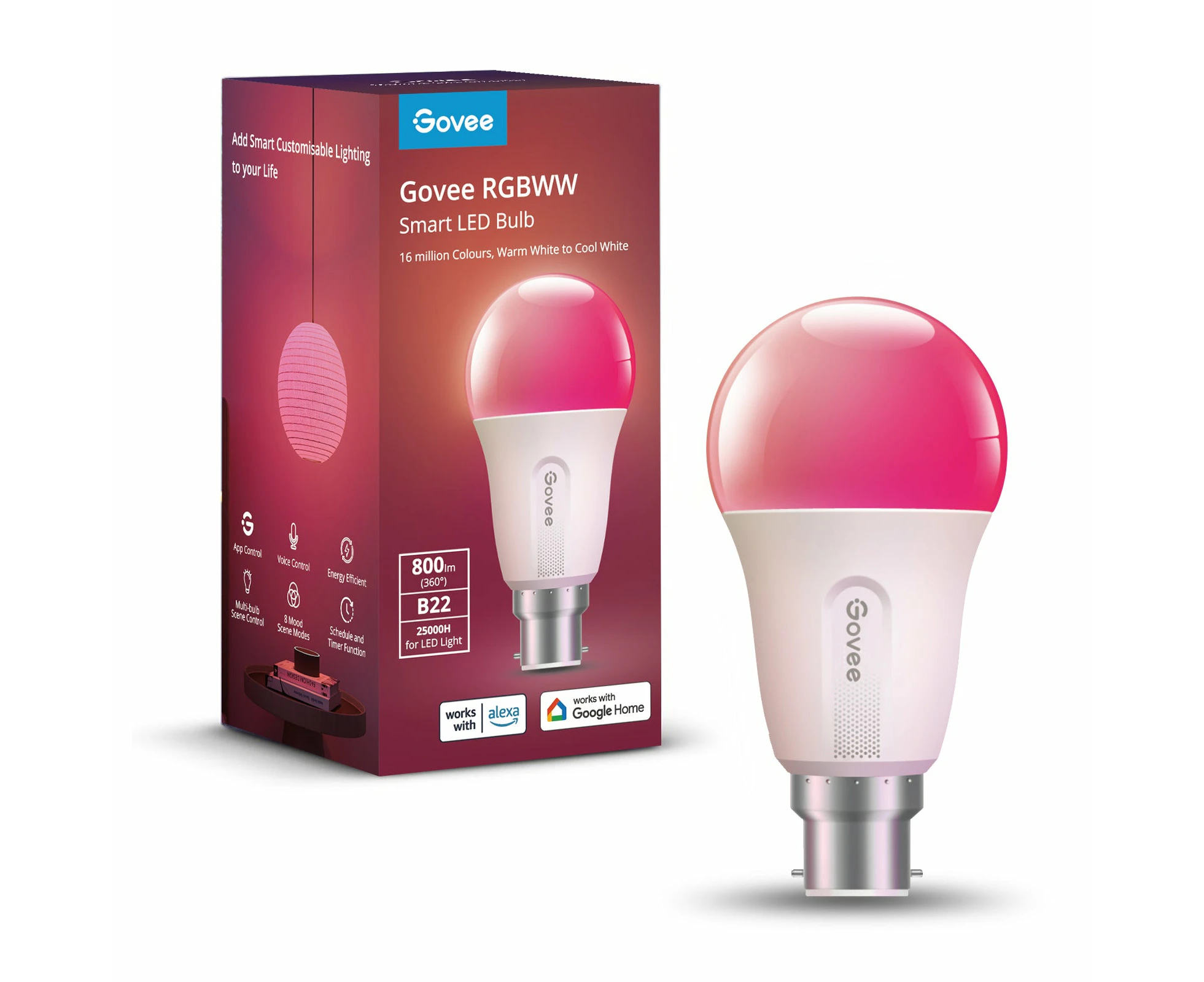 Govee RGBWW WiFi/Bluetooth Smart LED Light Bulb Voice Control B22