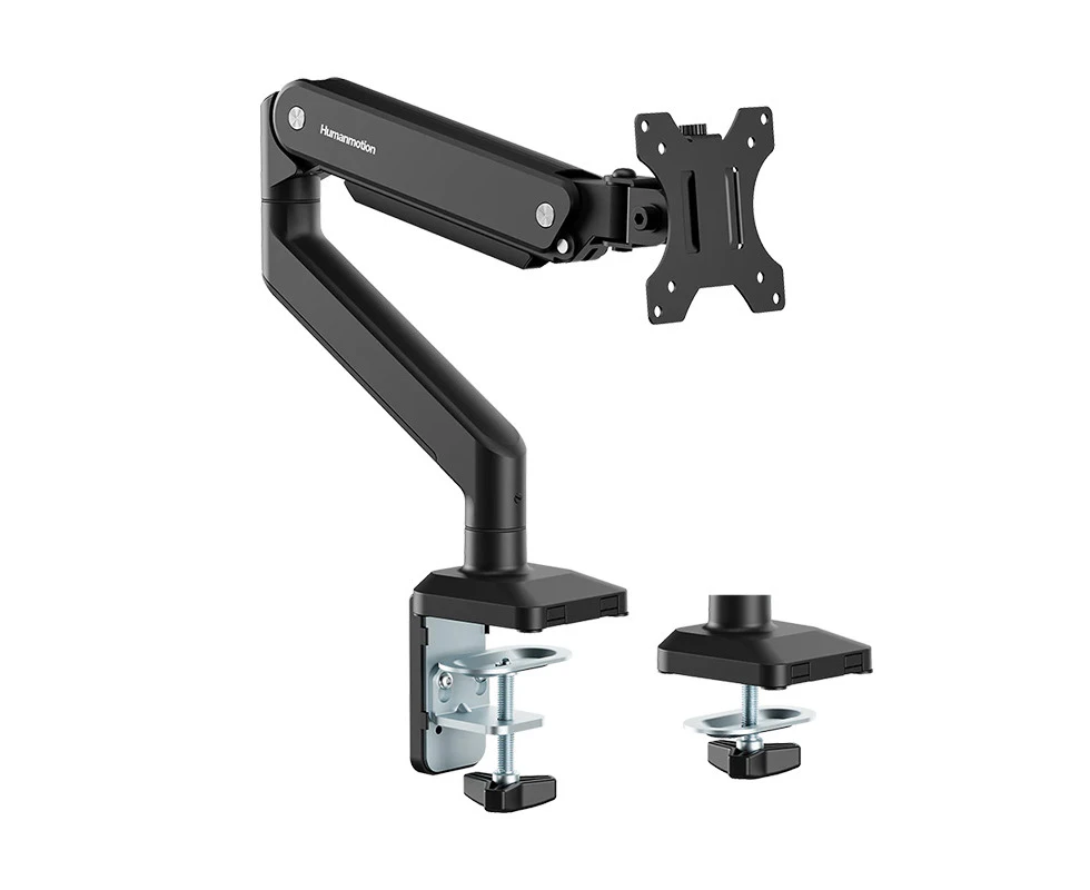 Humanmotion Single Screen Aluminum Steel Monitor Arm for up to 17in-40in 2-11kg - Matte Black (T8-1G)