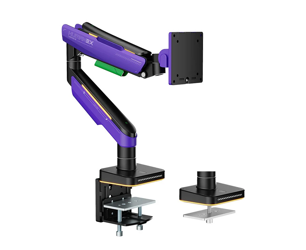 Humanmotion T18 Single Screen Heavy Duty Aluminum Steel Monitor Arm for up to 17in-49in 2-20kg - Matte Black and Dark Purple (T18-1X)