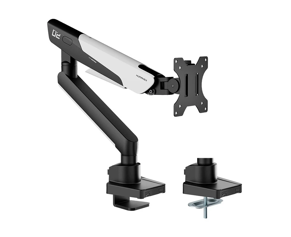 Humanmotion Single Screen Aluminum Monitor Arm for up to 17in-40in 2-12kg - Matte Black and White (TX02-1B)