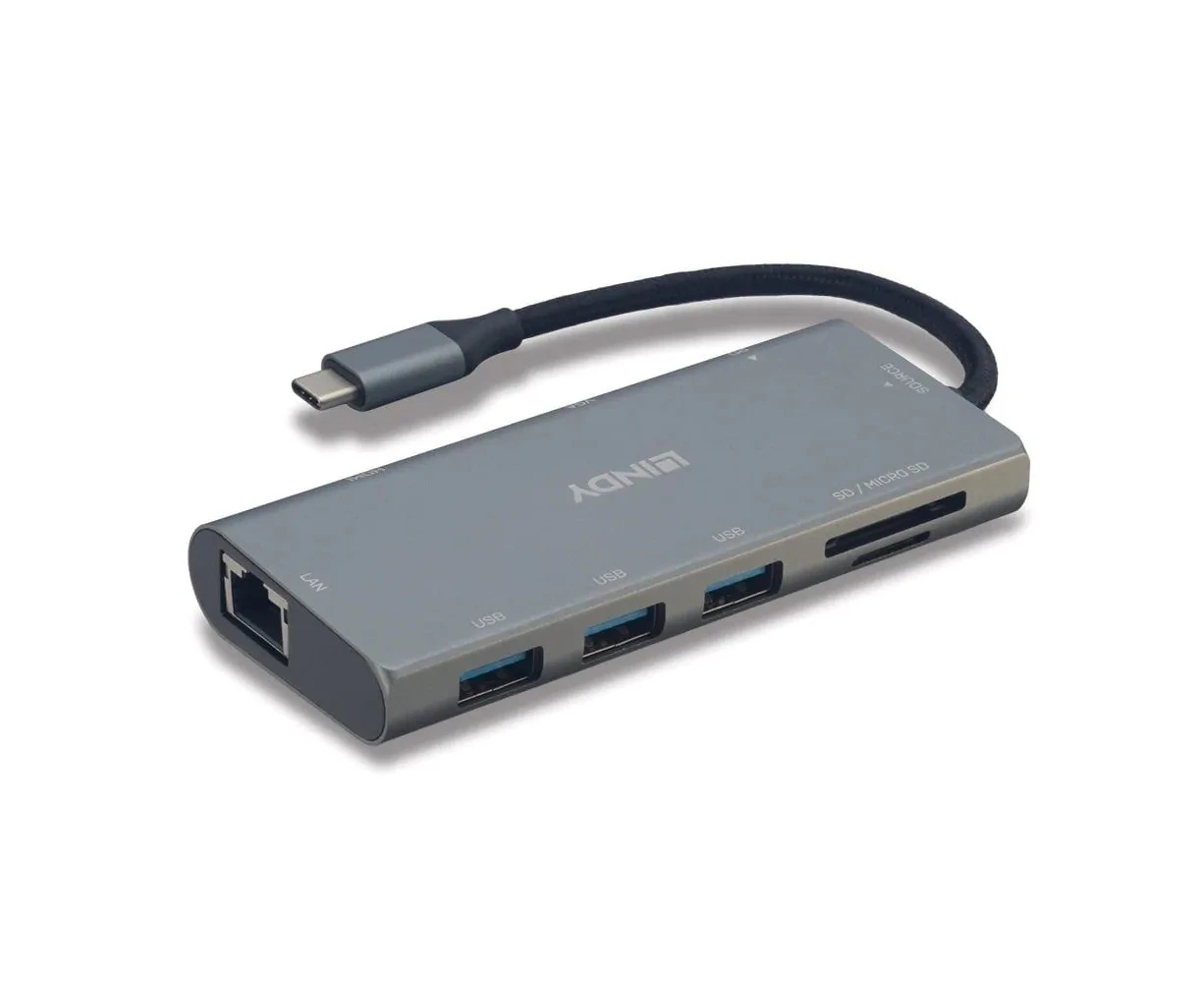 Lindy USB-C Laptop Mini Docking Station with 4K HDMI, VGA and 100W Pass-Through Charging