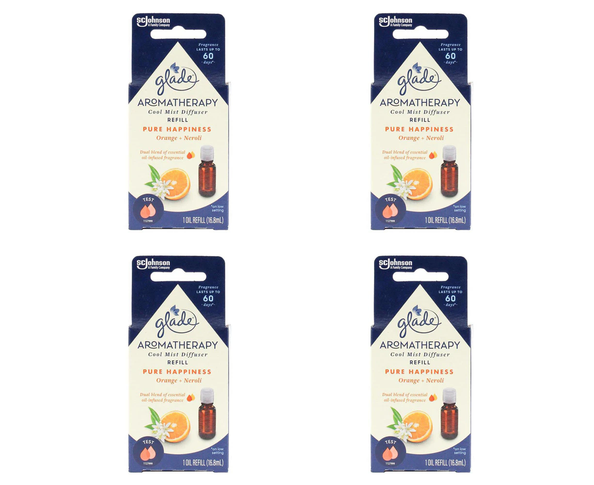 4x Glade 16.8ml Home Aromatherapy Cool Mist Diffuser Refill Orange And Neroli