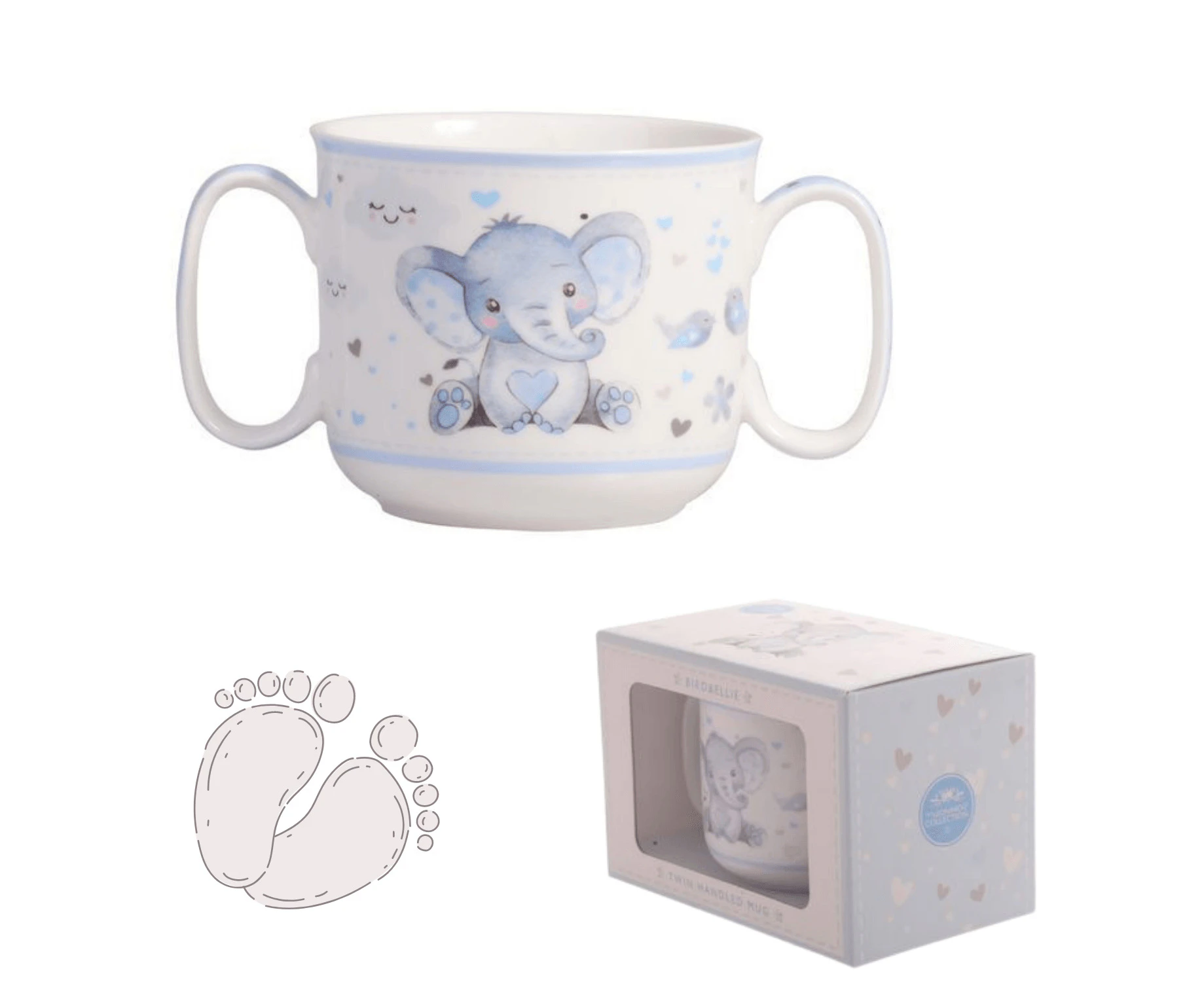 Baby Boy Elephant Ceramic Twin Handle Mug Cup Newborn