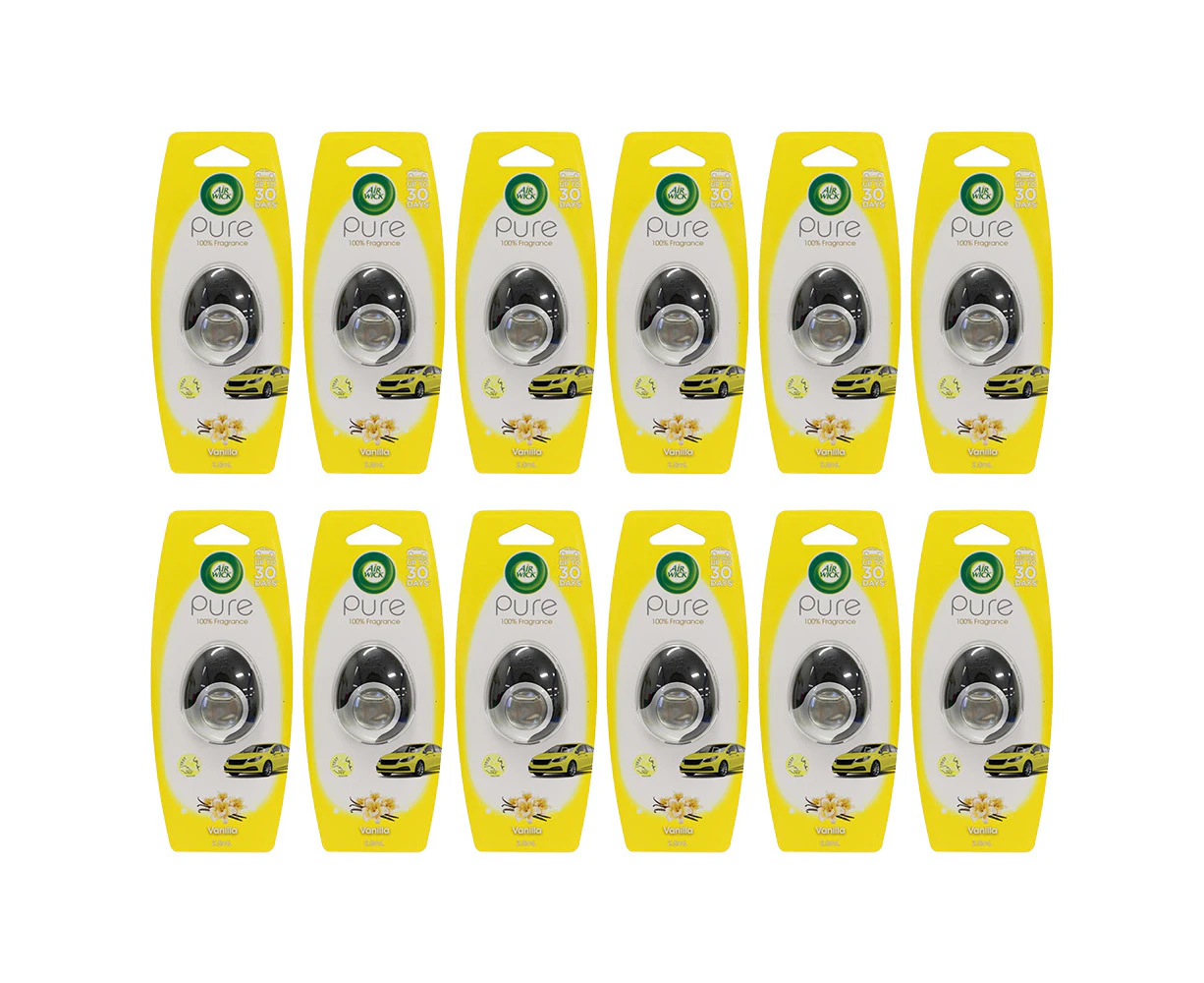 12x Airwick Auto/Car/Vehicle Air Freshener Odour Eliminator 2.5ml Pure Vanilla