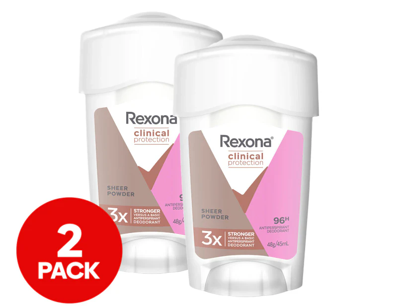 2 x Rexona Women's Clinical Protection Antiperspirant Cream Deodorant Sheer Powder 45mL