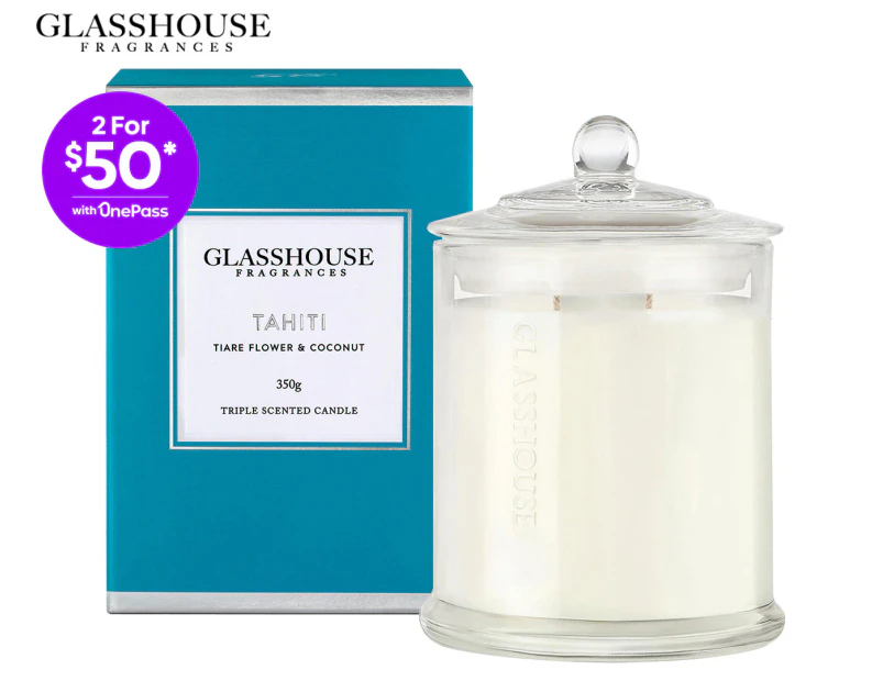 Glasshouse Tahiti Tiare Flower & Coconut 350g Triple Scented Candle