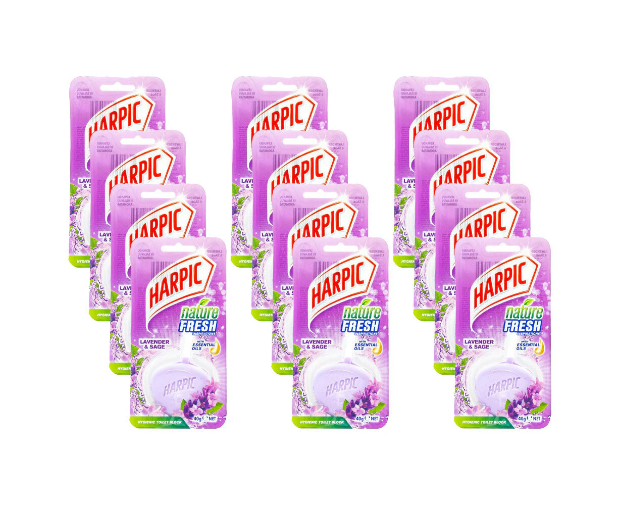 12x Harpic Nature Fresh Toilet Block Bathroom Bowl Cleaner 40g Lavender & Sage