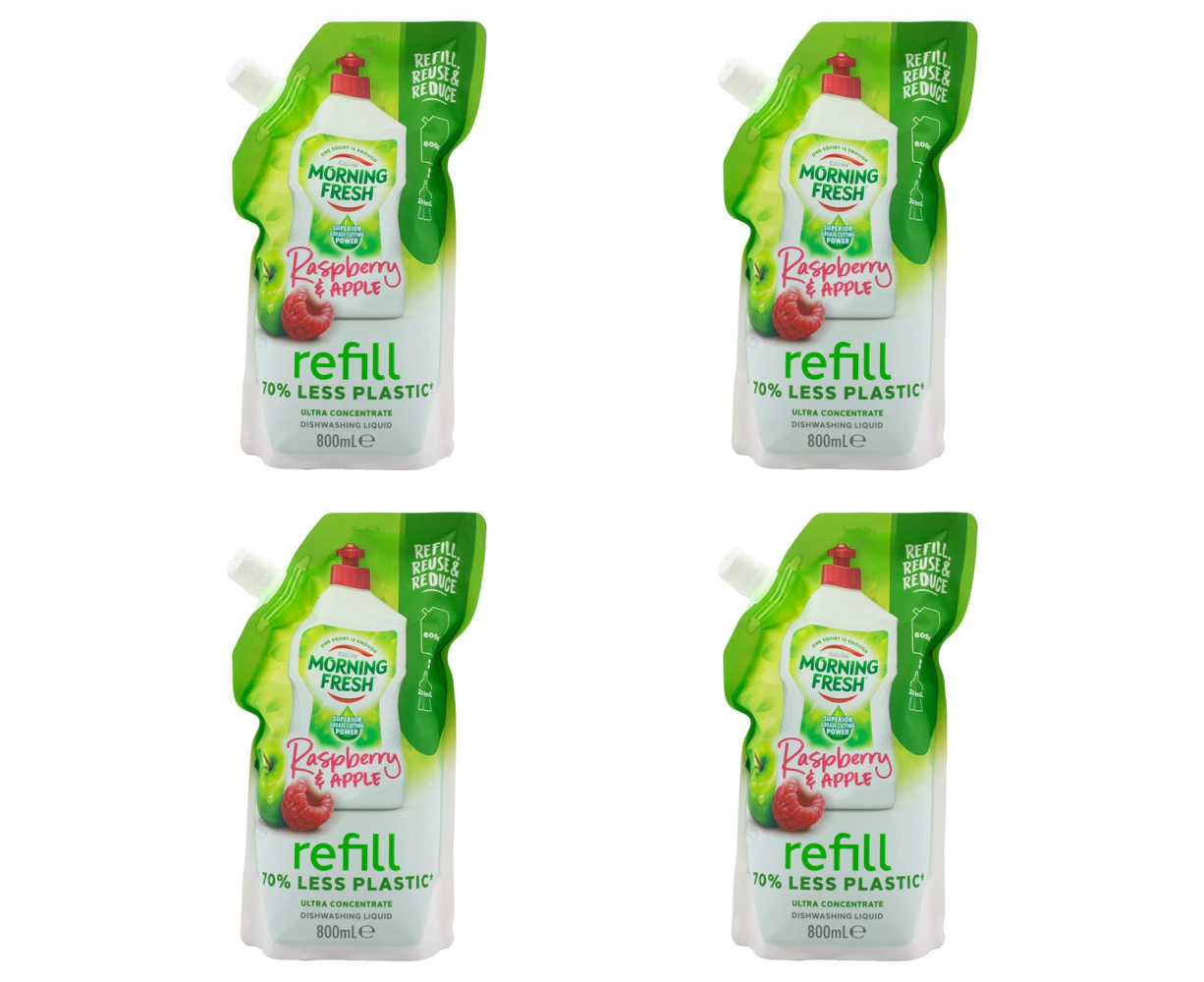 4x Morning Fresh Concentrated Dishwashing Liquid Refill 800ml Raspberry/Apple