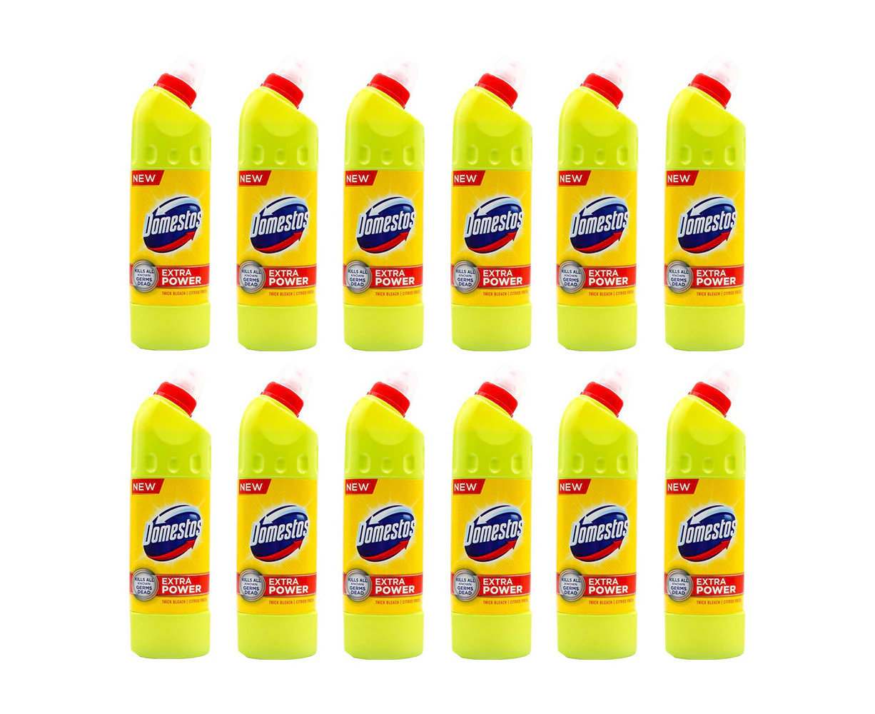 12x Domestos Extra Power Thick Bleach Kitchen/Bath Cleaner 500ml Citrus Fresh