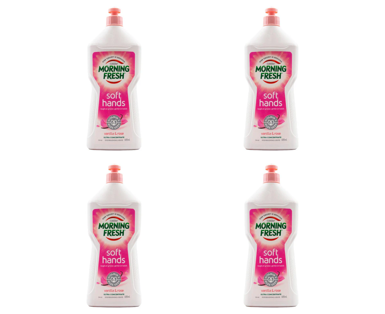 4x Morning Fresh Concentrated Dishwashing Liquid Soft Hands Vanilla/Rose 680ml