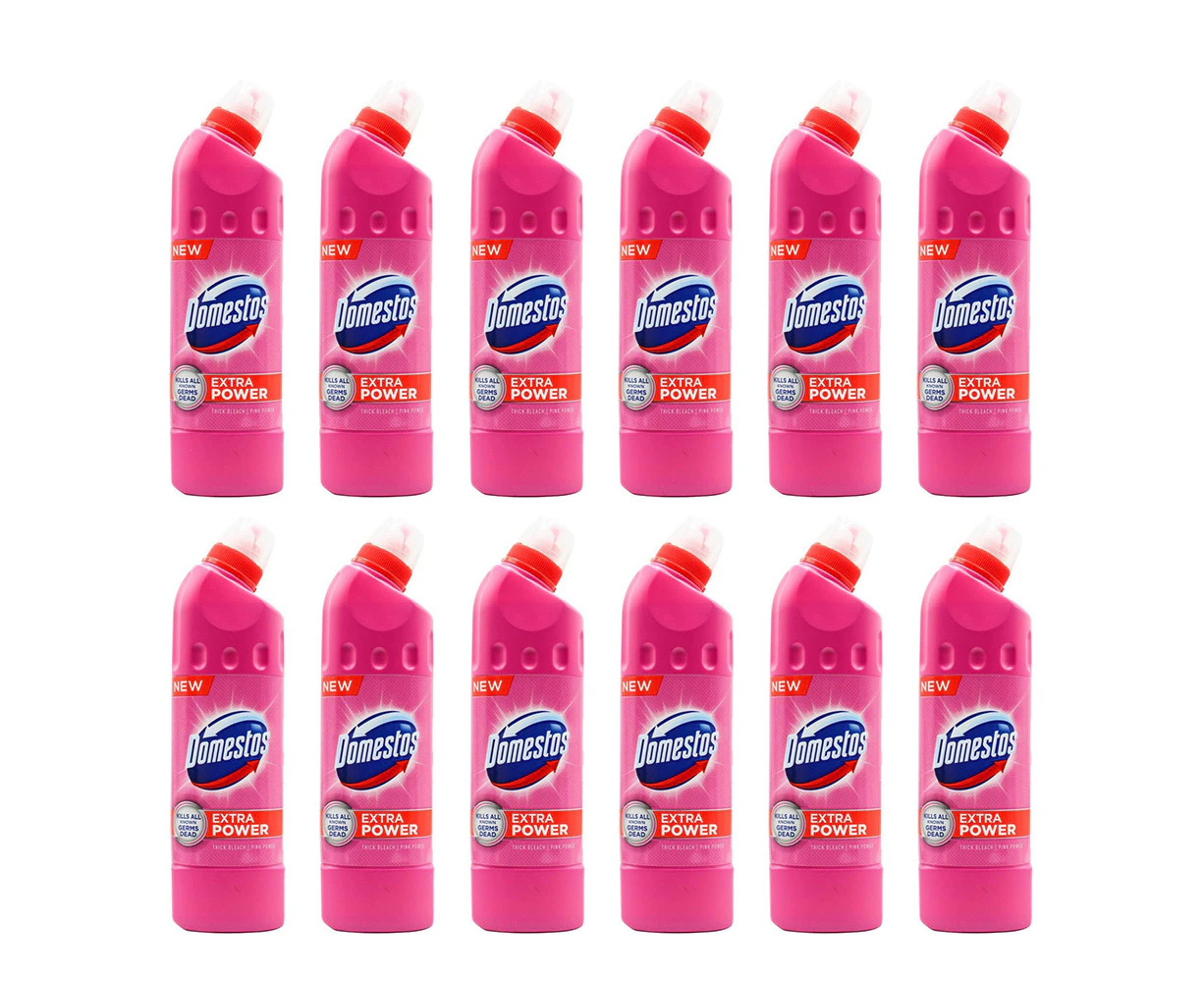 12x Domestos Extra Power Thick Bleach Bathroom/Kitchen Cleaner 500ml Pink Power