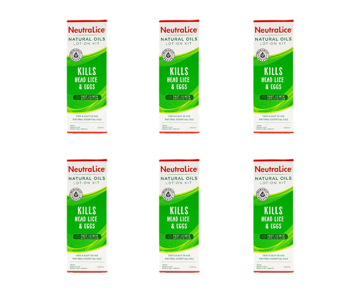 6x Neutralice Natural Oils Lotion Kit Kills Head Lice/Eggs Fast Treatment 200ml