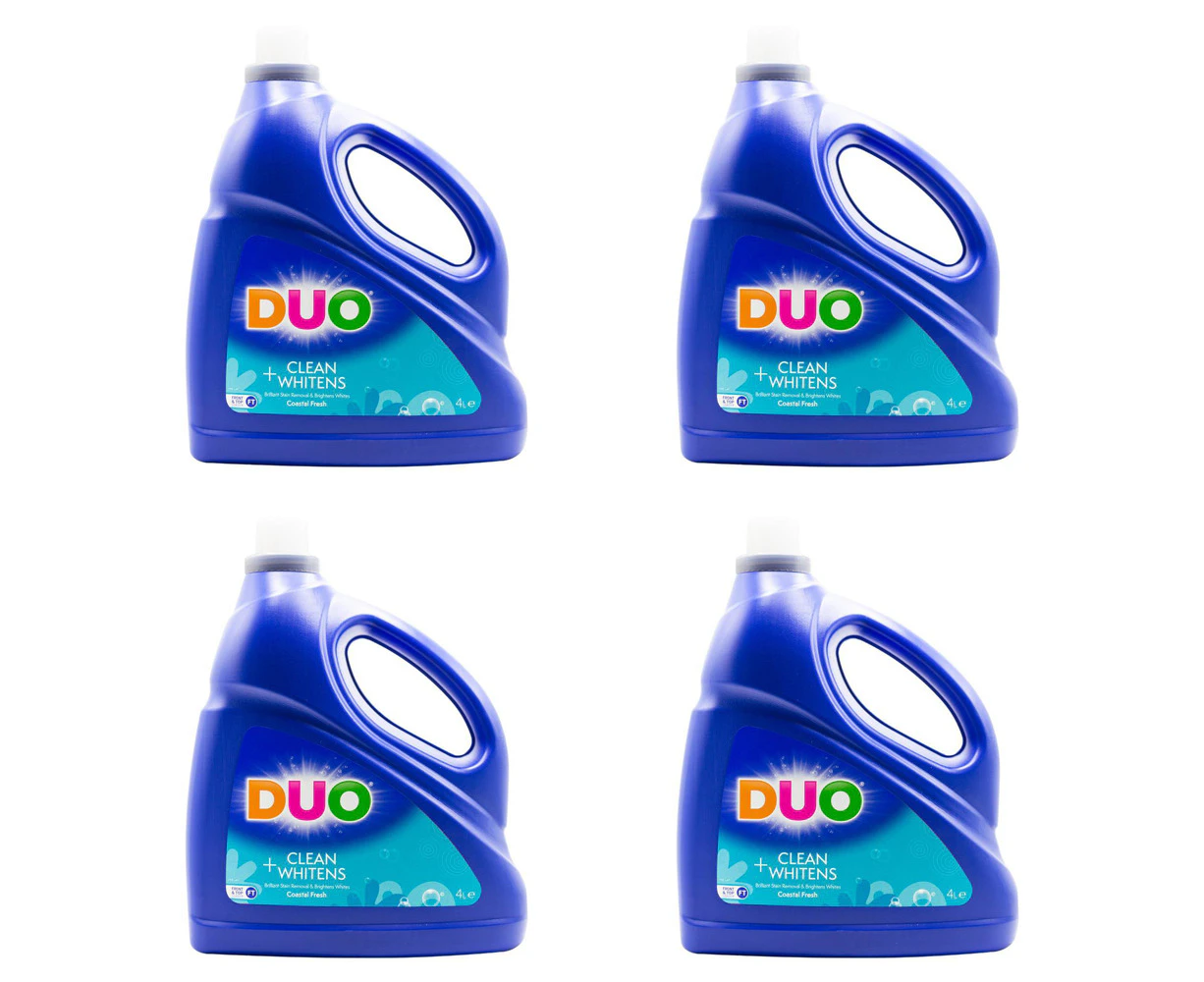 4x Duo Liquid Laundry Detergent Concentrated Cleans & Whitens FT Loader 4L