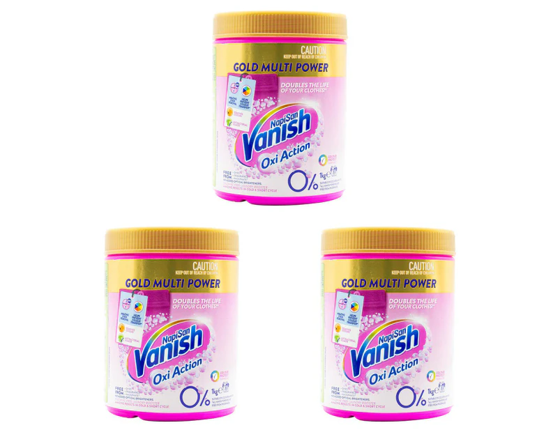 3x Vanish Napisan Gold Multi Power Oxi Action Laundry Detergent Powder 1kg