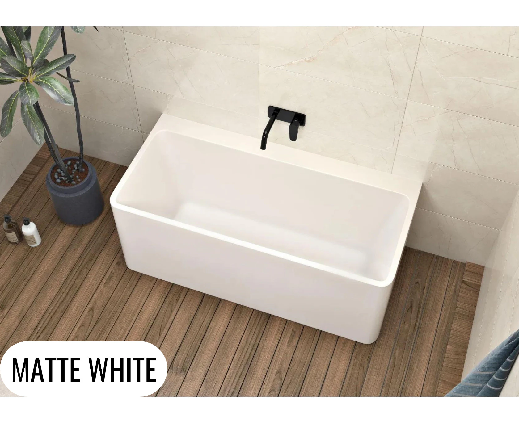 Vizzini Bettina Back To Wall or Corner Freestanding Bath - Matte White - 1700mm (L) x 750mm (W) x 580mm (H)