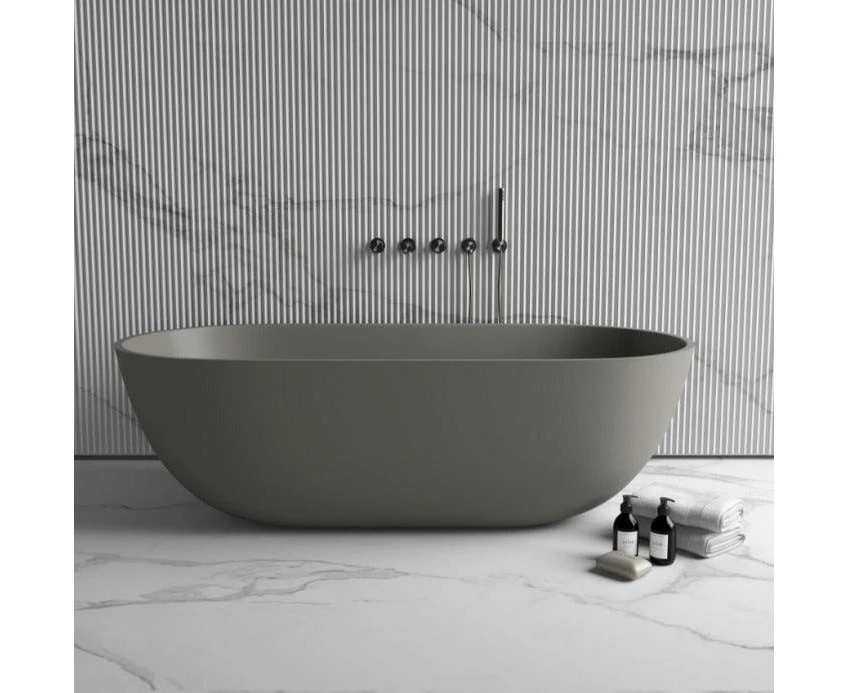 Vizzini Alberta Freestanding Stone Bath - Matte Pebble Grey - 1500mm (L) x 750mm (W) x 540mm (H)