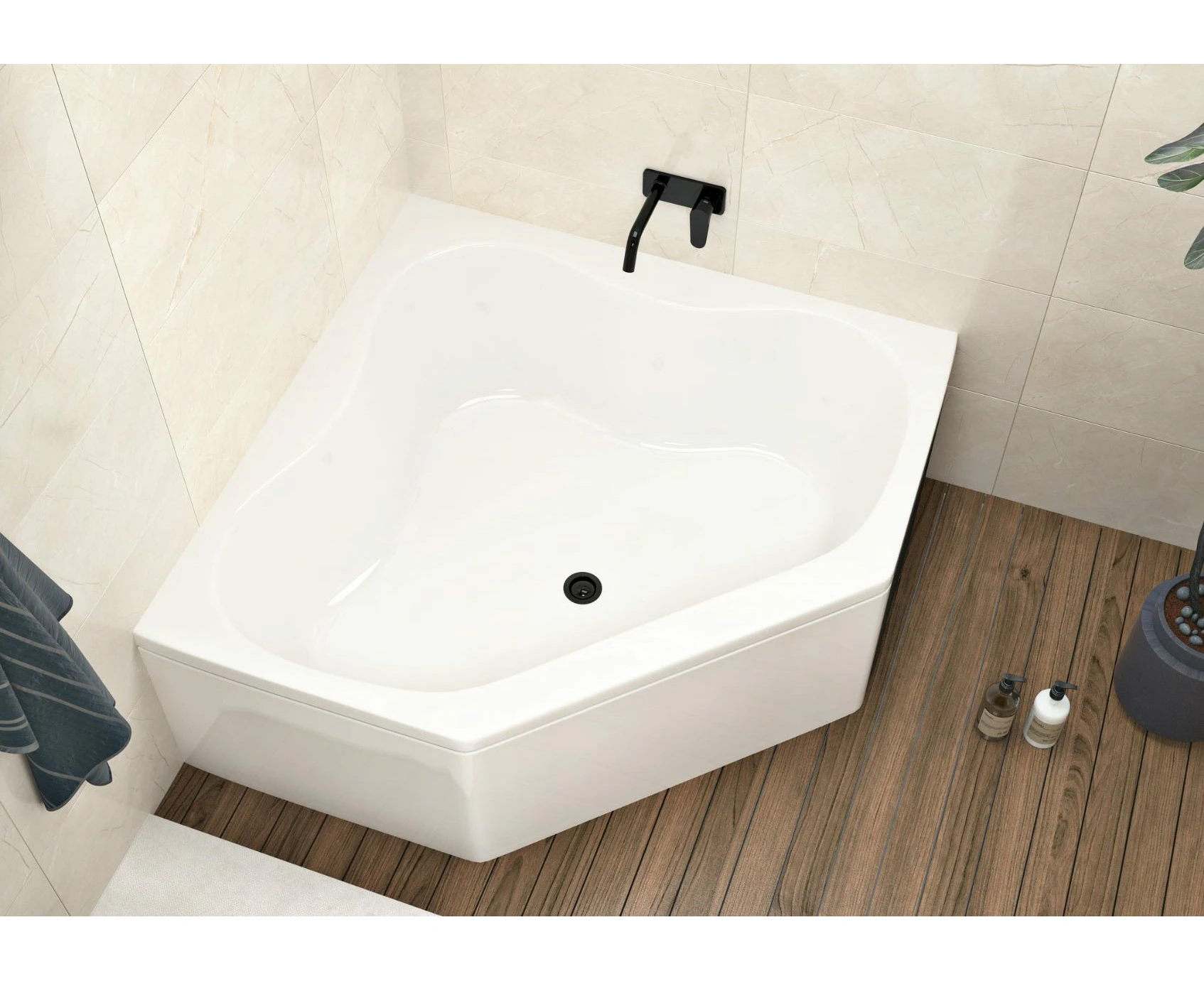 Vizzini Clove Corner Freestanding Bath - White - 1500mm (L) x 1500mm (W) x 600mm (H)